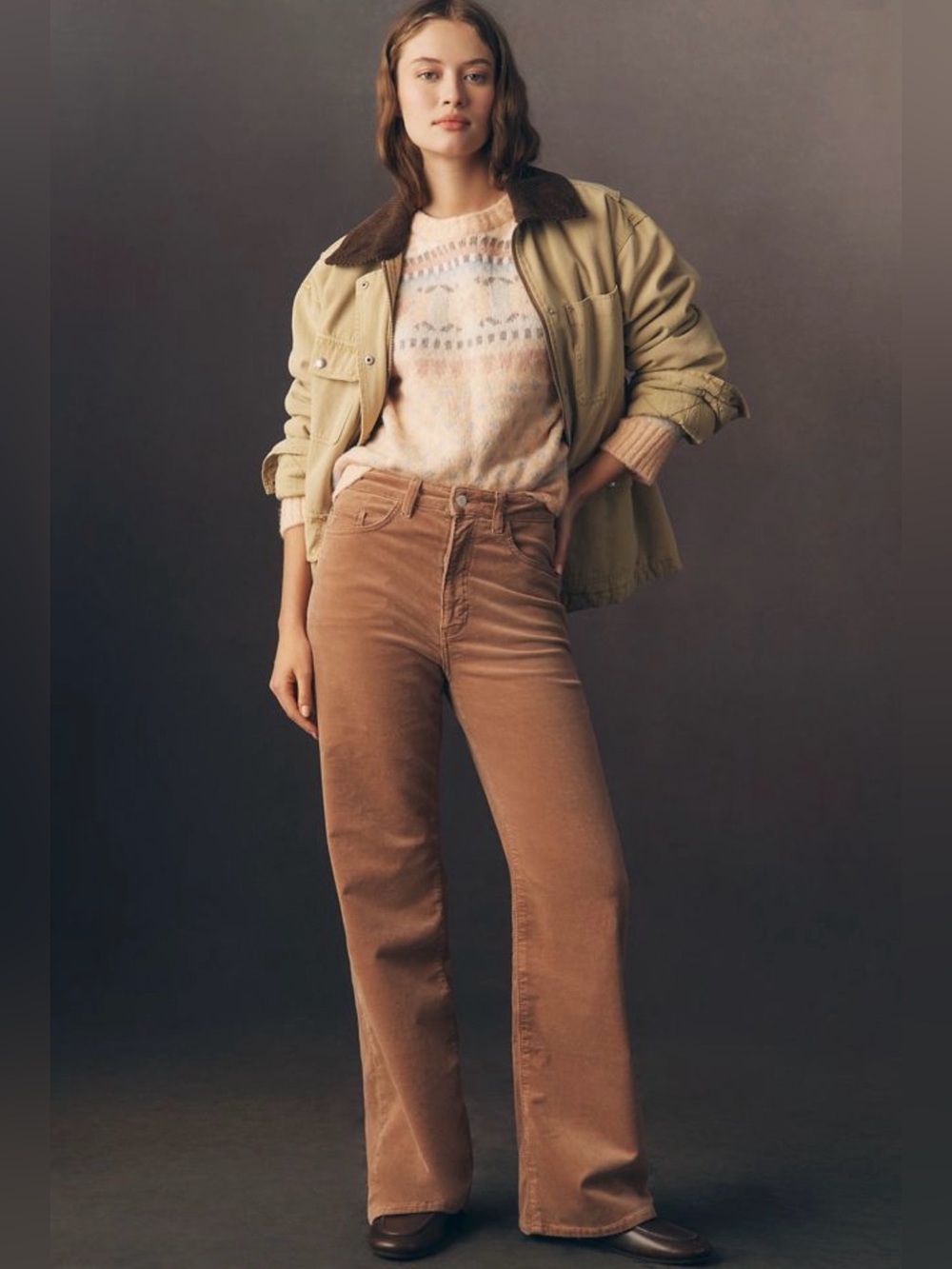 Anthropologie Austyn Corduroy Tan 30 P High Rise Wide Leg Jean Pant NWOT $128